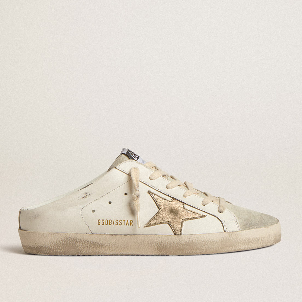 Golden Goose Super-Star Sabots With Platinum Star And Ice-gray Suede Tongue