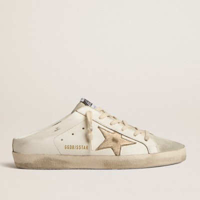 Golden Goose Super-Star Sabots With Platinum Star And Ice-gray Suede Tongue