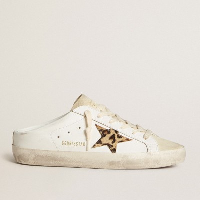 Golden Goose Super-Star Sabots With Pony Skin Star And Beige Suede Tongue