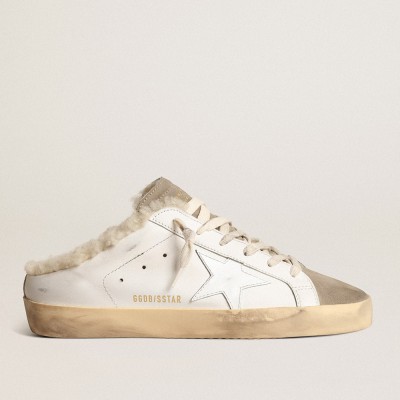 Golden Goose Super-Star Sabots With White Leather Star And Shearling Lining