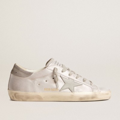 Golden Goose Super-Star Sneakers In Gray-white Glitter-effect Leather With Leather Star