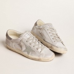 Golden Goose Super-Star Sneakers In Gray-white Glitter-effect Leather With Leather Star