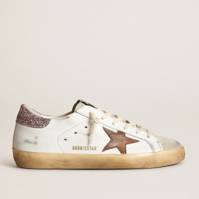 Golden Goose Super-Star With A Tan Star And Pink Glitter Heel Tab