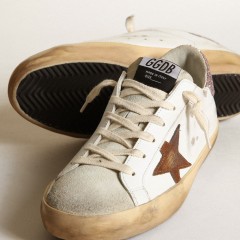 Golden Goose Super-Star With A Tan Star And Pink Glitter Heel Tab