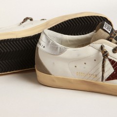 Golden Goose Super-Star With Burgundy Glitter Star And Silver Heel Tab