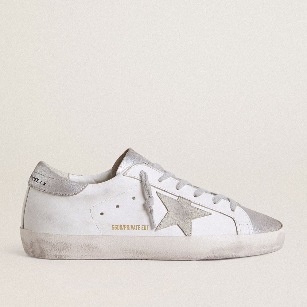 Golden Goose Super-Star With Gray Suede Star And Silver Glitter Inserts