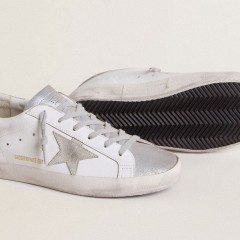 Golden Goose Super-Star With Gray Suede Star And Silver Glitter Inserts