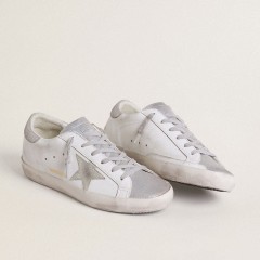 Golden Goose Super-Star With Gray Suede Star And Silver Glitter Inserts