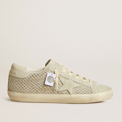 Golden Goose Super-Star With Gray Suede Star And Swarovski Crystal Mesh