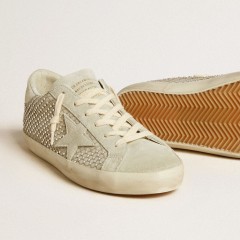 Golden Goose Super-Star With Gray Suede Star And Swarovski Crystal Mesh