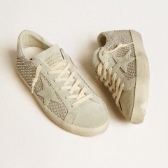 Golden Goose Super-Star With Gray Suede Star And Swarovski Crystal Mesh