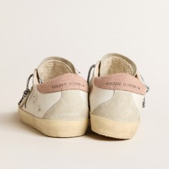 Golden Goose Super-Star With Ice-gray Star And Pink Lizard-print Heel Tab