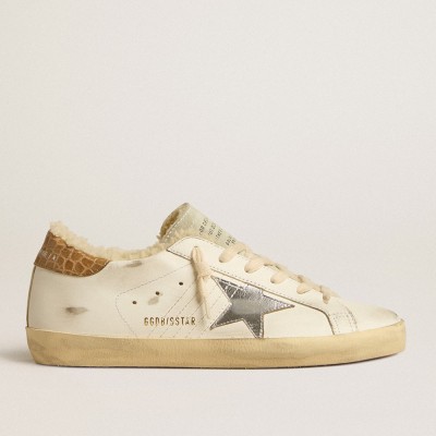 Golden Goose Super-Star With Silver Leather Star And Crocodile-print Leather Heel Tab