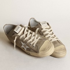 Golden Goose V-Star In Dove-gray Suede With Silver Metallic Leather Star