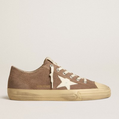 Golden Goose V-Star In Dove-gray Suede With White Nappa Leather Star