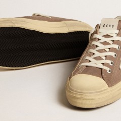 Golden Goose V-Star In Dove-gray Suede With White Nappa Leather Star