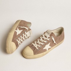 Golden Goose V-Star In Dove-gray Suede With White Nappa Leather Star