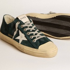 Golden Goose V-Star In Forest-green Suede With White Leather Star