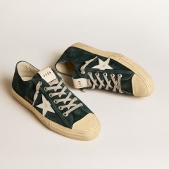 Golden Goose V-Star In Forest-green Suede With White Leather Star