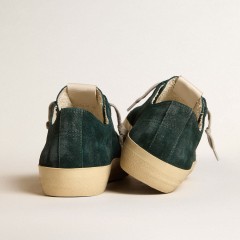 Golden Goose V-Star In Forest-green Suede With White Leather Star