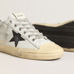 Golden Goose V-Star In Leather With Black Crocodile-print Leather Star And Heel Tab