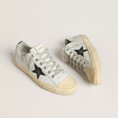 Golden Goose V-Star In Leather With Black Crocodile-print Leather Star And Heel Tab