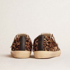 Golden Goose V-Star In Leopard Pony Skin With Black Leather Star And Heel Tab