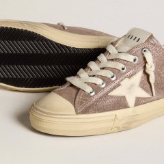 Golden Goose V-Star In Light Brown Metallic Suede With Cream Leather Star