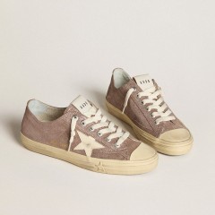 Golden Goose V-Star In Light Brown Metallic Suede With Cream Leather Star