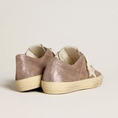 Golden Goose V-Star In Light Brown Metallic Suede With Cream Leather Star