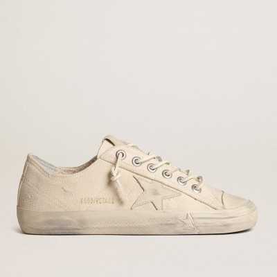 Golden Goose V-Star In Light Cream Canvas With Milk-white Leather Star