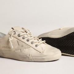 Golden Goose V-Star In Light Cream Canvas With Milk-white Leather Star