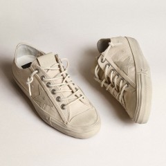 Golden Goose V-Star In Light Cream Canvas With Milk-white Leather Star