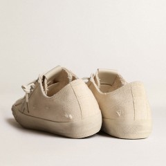 Golden Goose V-Star In Light Cream Canvas With Milk-white Leather Star