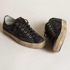 Golden Goose V-Star In Midnight-blue Denim With Black Leather Star And Toe