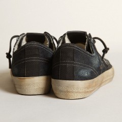 Golden Goose V-Star In Midnight-blue Denim With Black Leather Star And Toe