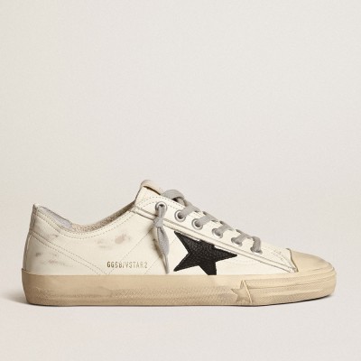 Golden Goose V-Star In Nappa Leather With Black Nubuck Leather Star