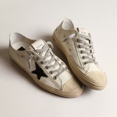 Golden Goose V-Star In Nappa Leather With Black Nubuck Leather Star