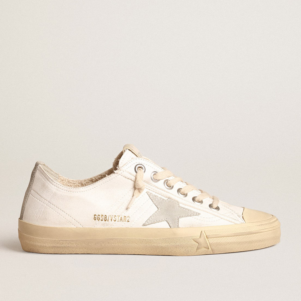 Golden Goose V-Star In Nappa Leather With Ice-gray Suede Star And Heel Tab