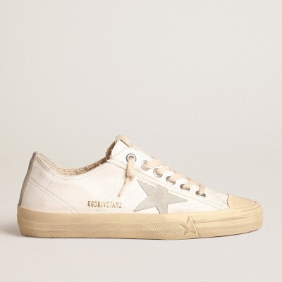 Golden Goose V-Star In Nappa Leather With Ice-gray Suede Star And Heel Tab