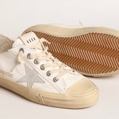 Golden Goose V-Star In Nappa Leather With Ice-gray Suede Star And Heel Tab