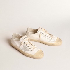 Golden Goose V-Star In Nappa Leather With Ice-gray Suede Star And Heel Tab