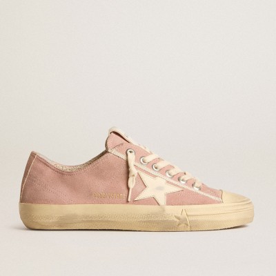 Golden Goose V-Star In Pink Suede With Cream Leather Star