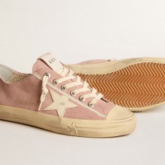 Golden Goose V-Star In Pink Suede With Cream Leather Star