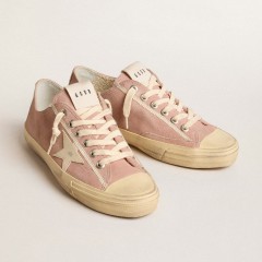 Golden Goose V-Star In Pink Suede With Cream Leather Star