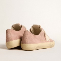 Golden Goose V-Star In Pink Suede With Cream Leather Star