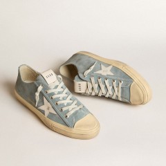 Golden Goose V-Star In Silver-blue Suede With White Leather Star