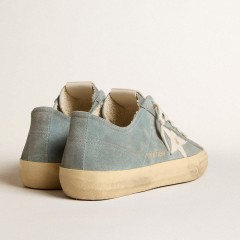 Golden Goose V-Star In Silver-blue Suede With White Leather Star