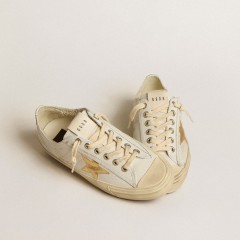 Golden Goose V-Star In White Leather With Gold Metallic Leather Star