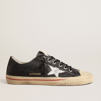 Golden Goose V-Star LTD In Blue Leather With Silver Metallic Leather Star